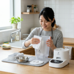 清潔な自動給餌器のお手入れ風景
